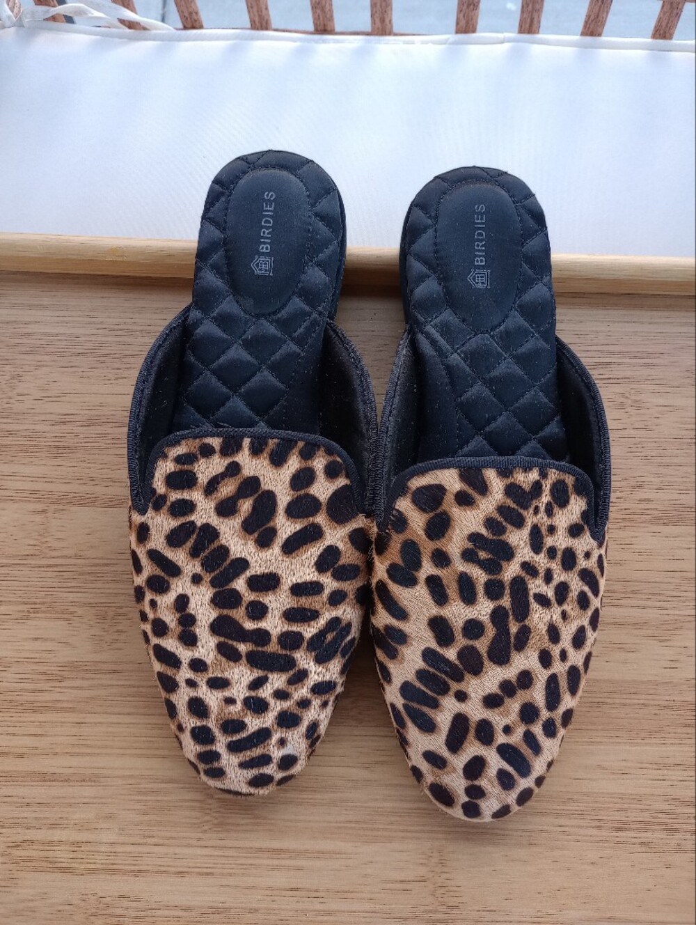 Birdies Leopard-Print Slip-On Mules in Tan and Black